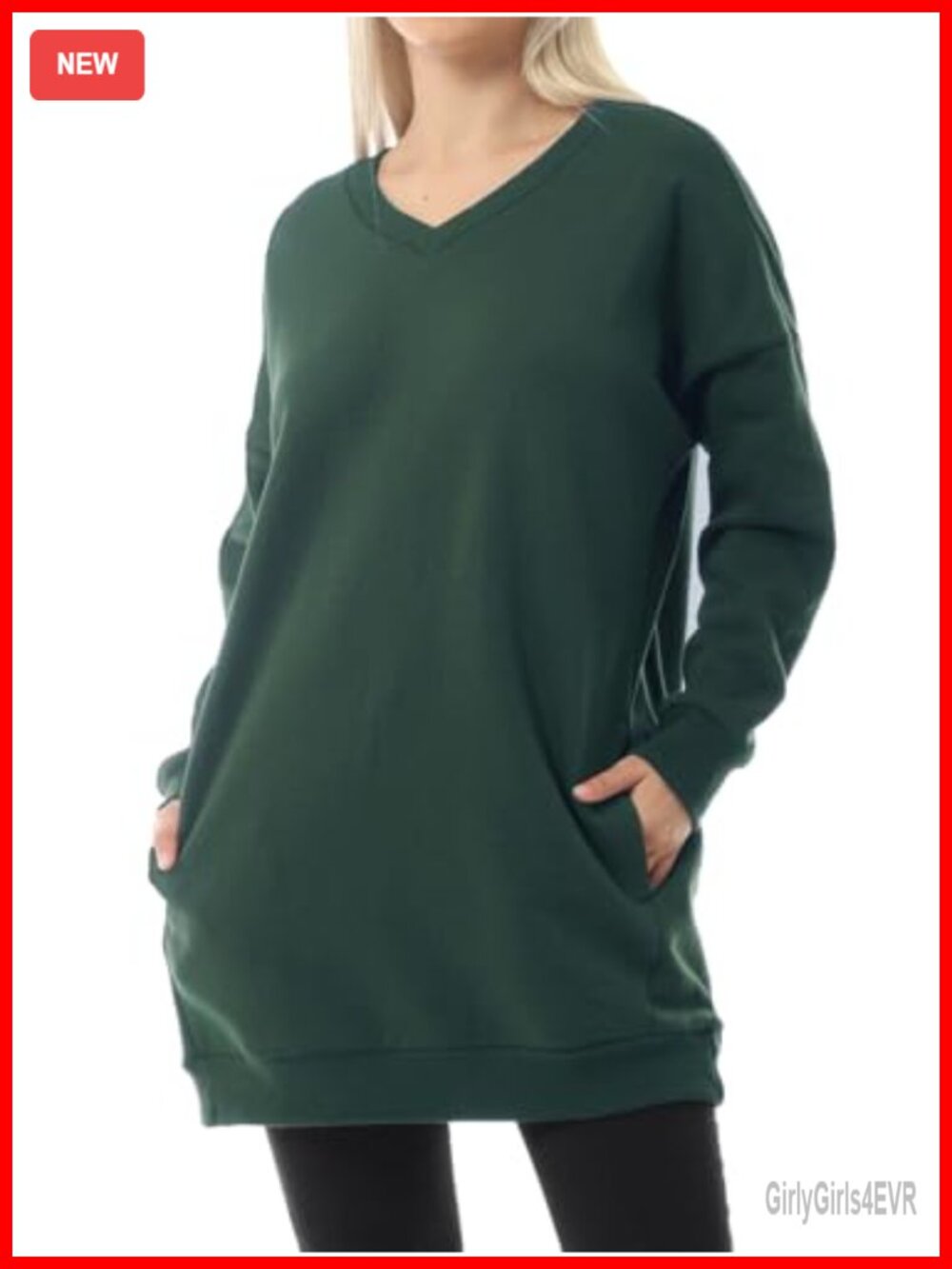 Oversized Fleece V-Neck Tunic Sweatshirt Pullover with Pockets